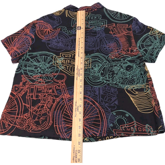 HARLEY DAVIDSON X TORI RICHARD Silk Shirt Womens L Black Print Button Shirt Top - Picture 10 of 11